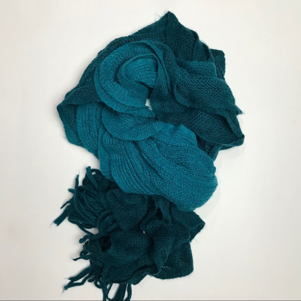 Ruffled Knit Teal Scarf